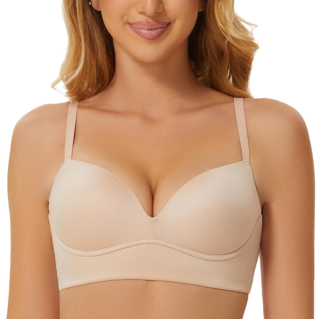 MELENECA Gepolsterter Nahtloser kabelloser Push-up-BH für Damen mit Halt und Hebung 70D Beige, 70D B