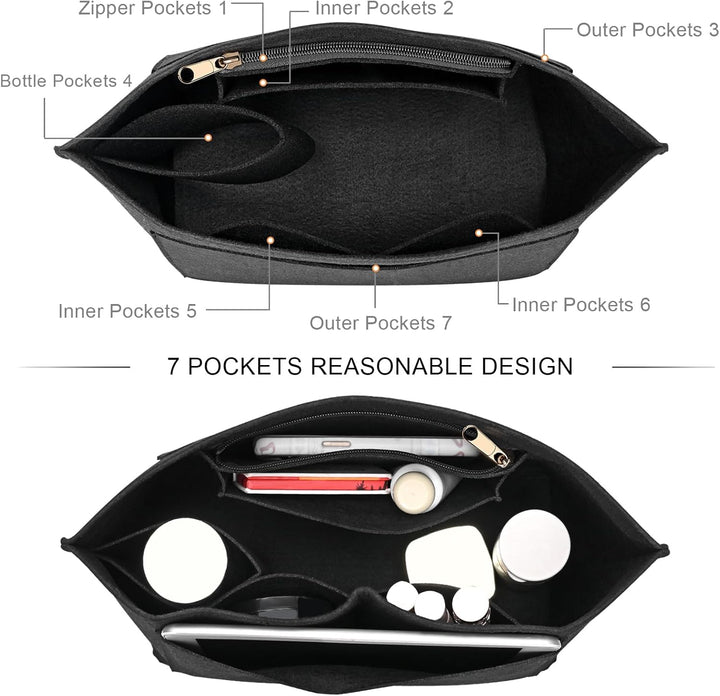 LOUKAYCCI Filz-Organizer-Handtascheneinsatz für Longchamp Le Pliage M, Grösse M, Schwarz