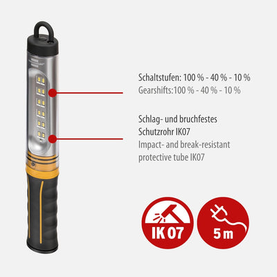 Brennenstuhl LED Arbeitsleuchte WL 550 (570lm, IP65, 6500K, 12x SMD-LEDs, LED Arbeitsleuchte mit 5m