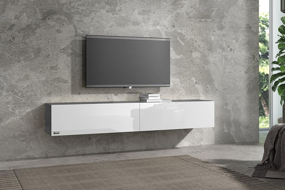 Wuun® TV Lowboard TV Board hängend I 100cm-280cm I Hängeschrank Wohnwand/Somero I Schwarz-Matt/Weiss