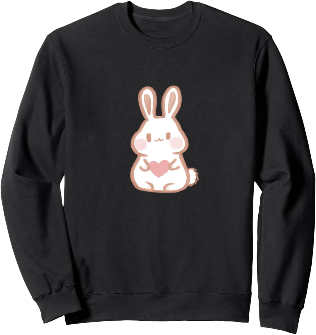 Cute Little Fluffy Bunny Rabbit holding Pink Heart Graphic Sweatshirt
