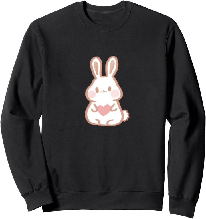 Cute Little Fluffy Bunny Rabbit holding Pink Heart Graphic Sweatshirt