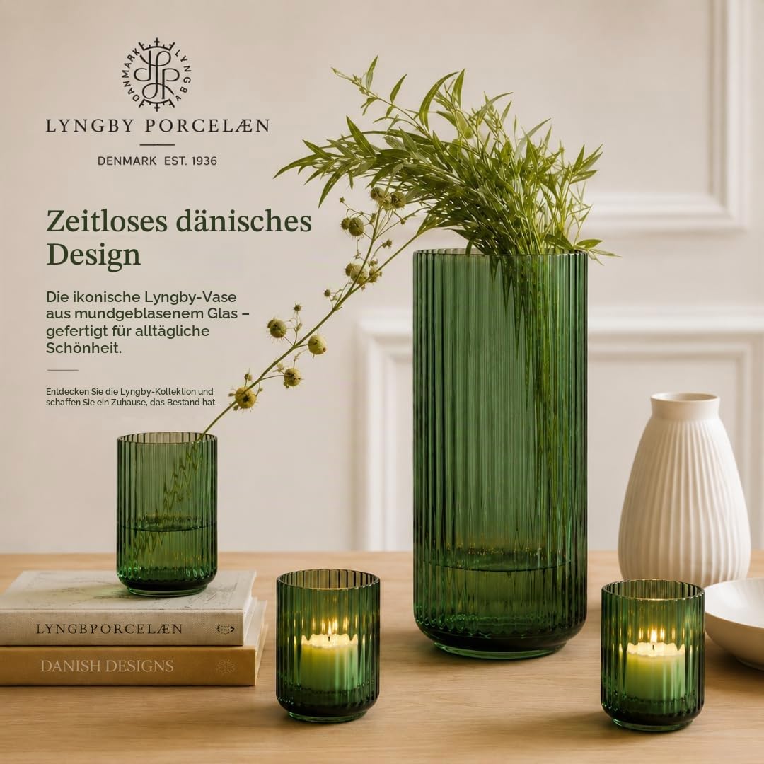 Lyngby Porcelæn Vase H25 cm Lyngby aus mundgeblasenem Glas zeitlos, grün H25 cm Copenhagen Green, H2