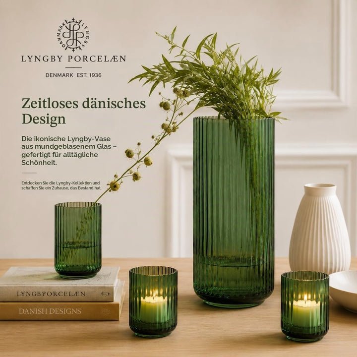 Lyngby Porcelæn Vase H25 cm Lyngby aus mundgeblasenem Glas zeitlos, grün H25 cm Copenhagen Green, H2