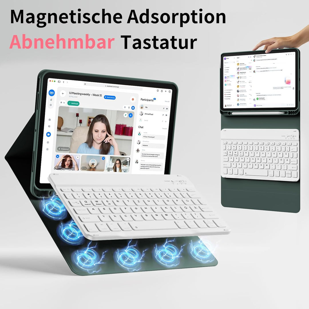 Hülle mit Tastatur für iPad A16 11. Generation 2025, für iPad 10. Generation 2022 10,9 Zoll, Bluetoo
