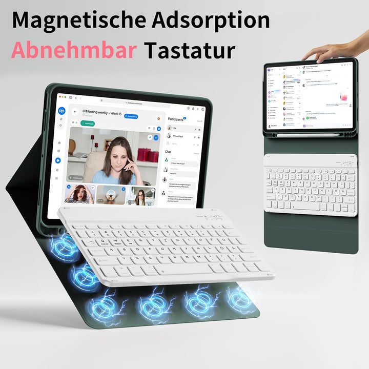 Hülle mit Tastatur für iPad A16 11. Generation 2025, für iPad 10. Generation 2022 10,9 Zoll, Bluetoo