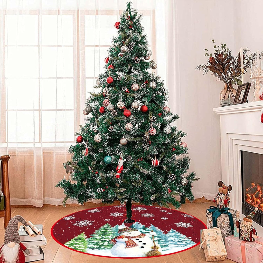 Weihnachtsbaum Decke 120cm, Dunkelrot Weihnachtsbaum Rock mit Schneemann & Schneeflocke, Polyester W