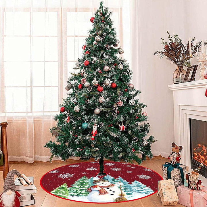 Weihnachtsbaum Decke 120cm, Dunkelrot Weihnachtsbaum Rock mit Schneemann & Schneeflocke, Polyester W