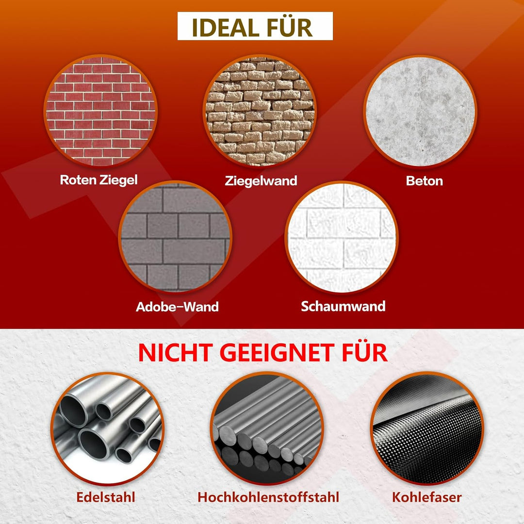 CSOOM Beton-Lochsägen 70mm，hartmetallbestückt,inkl.-2x Zentrierbohrer, 110mm SDS Plus Für Elektro- f