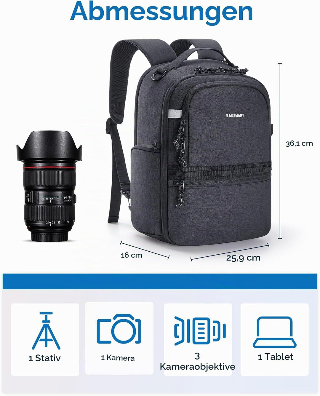 bagsmart Kamerarucksack,DSLR SLR Klein Kameratasche für Fotografen Kompatibel,Schultergurt 2-in-1 Re