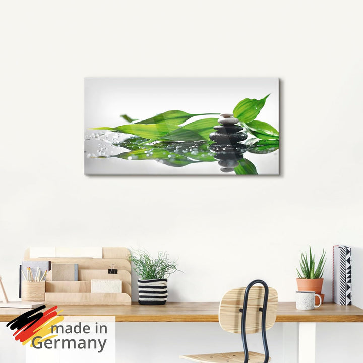ARTland Glasbilder Wandbild Glas Bild einteilig 60x30 cm Querformat Asien Wellness Zen Steine Spa Bl