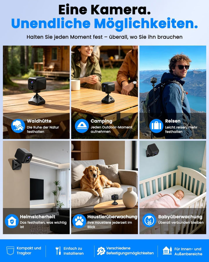 Mini Kamera Überwachungskamera Innen Ohne Wlan, WiFi & AP Hotspot, Kamera Überwachung Aussenbereich