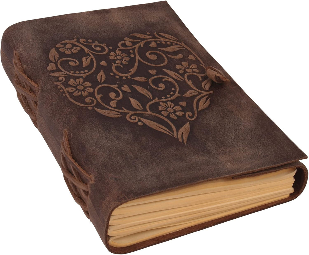 moonster Damen Notizbuch Leder liniert mit Herzmotiv Kleine linierte Notizbücher 18x13cm Kraftpapier