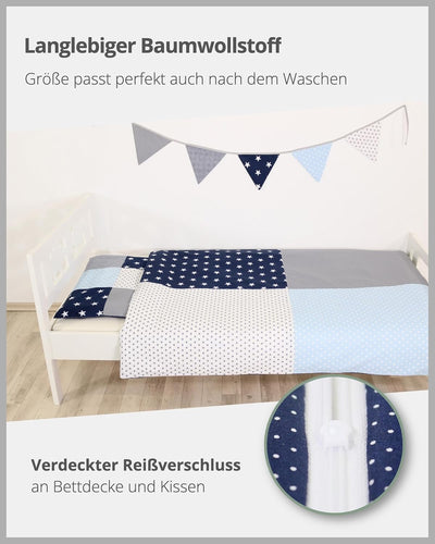 ULLENBOOM Kinderbettwäsche 100x135 cm - 100% OEKO-TEX Baumwolle - Blau Hellblau Grau - Kinder Bettwä