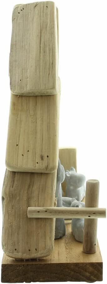 Dekoleidenschaft Weihnachtskrippe mit LED Beleuchtung, Krippenstall aus Buchenholz, Figuren aus Beto