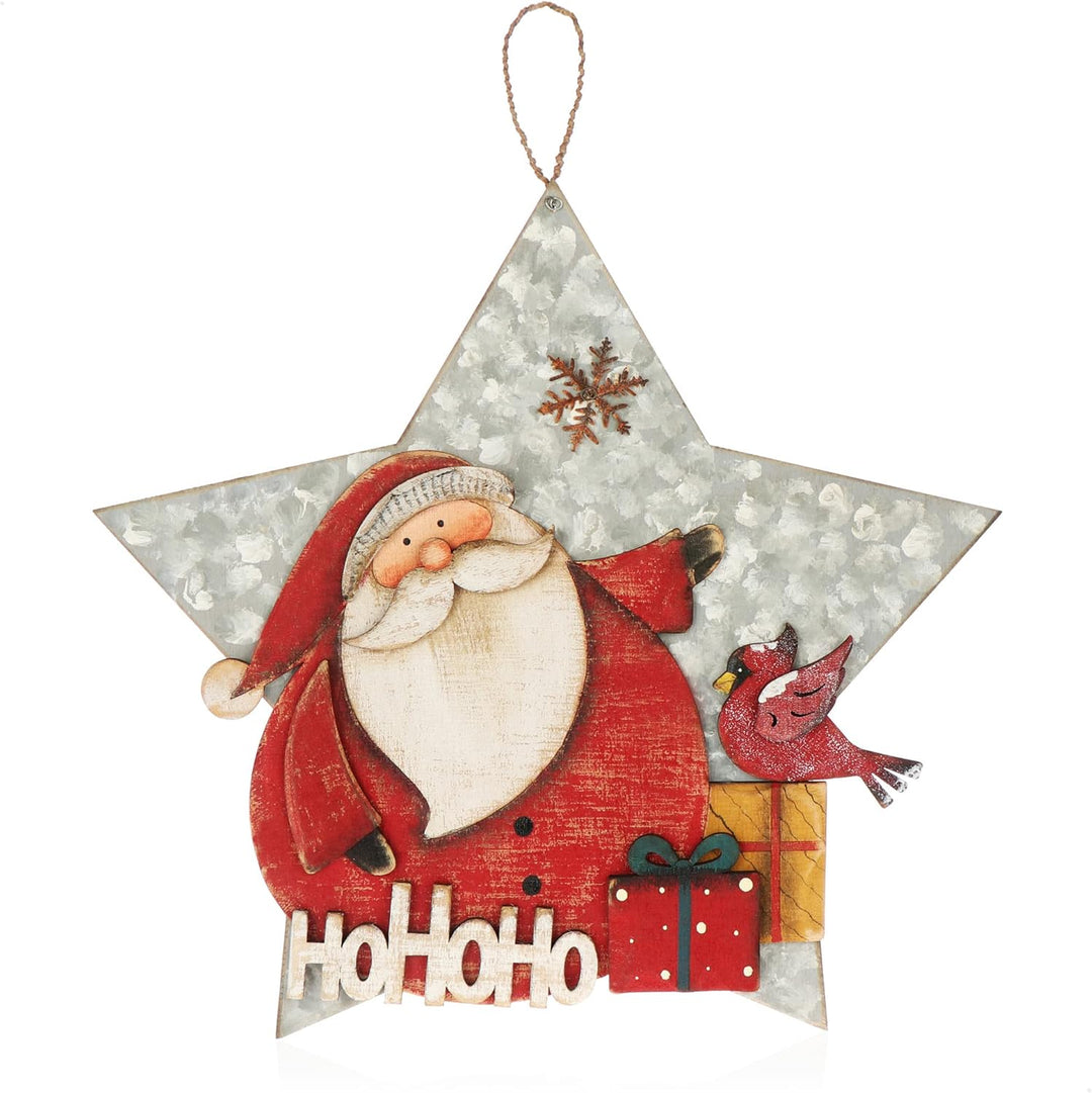 com-four® Hängedeko Weihnachten - Holz-Aufhänger in Sternform ca. 32,5 x 31 cm - grosses Deko-Herz m