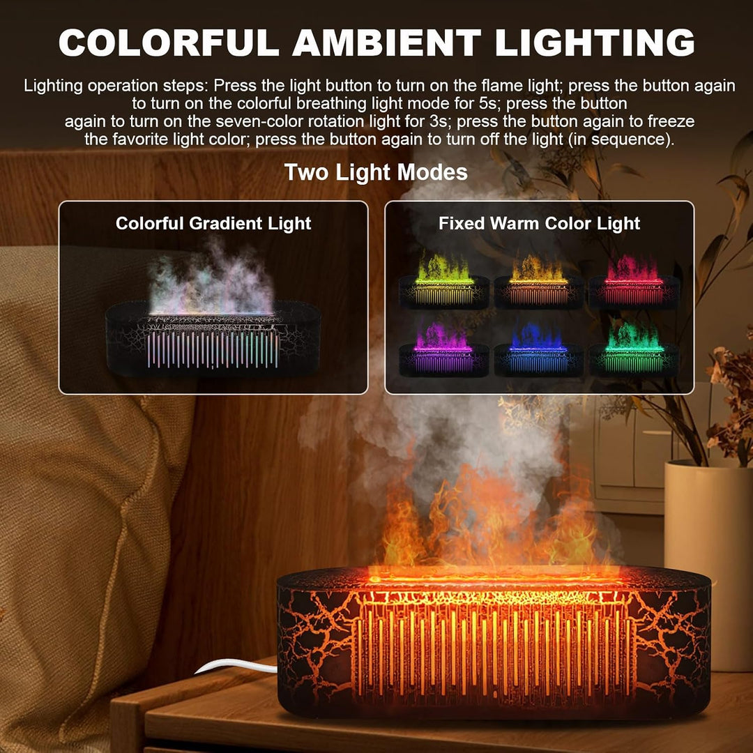 Vulkan Luftbefeuchter Flammen Aroma Diffusor: 260ml Ultra-Leiser Ätherischer Öle Diffusor mit 7 Farb