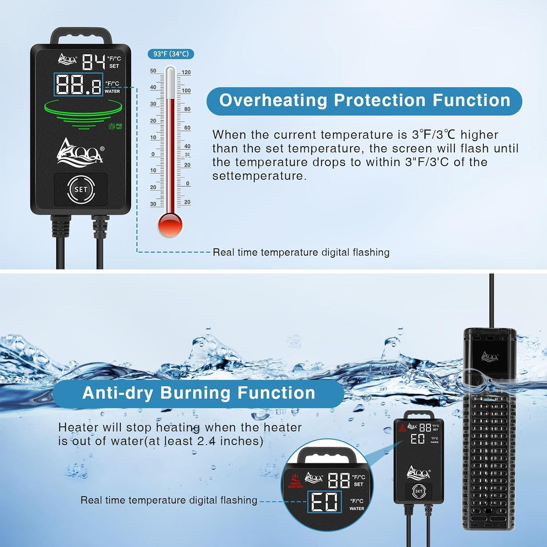 AQQA Aquarium Heizung, 300W/500W/800W/1000W/1200W Tauchheizung für Aquarien mit LED-Digitalanzeige &
