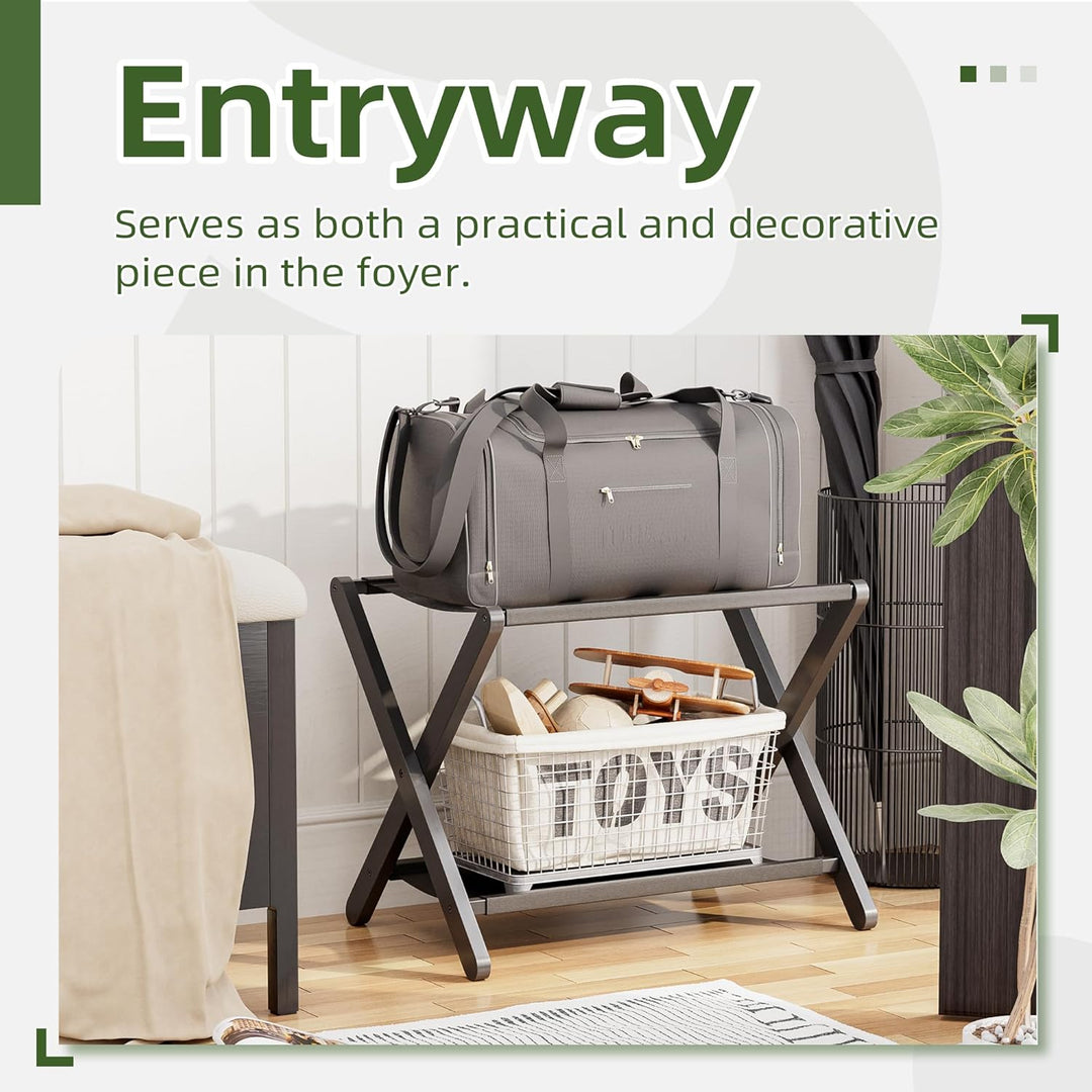 Kofferständer, faltbarer Gepäckträger aus Bambus mit Ablage für Gästezimmer, Schlafzimmer, Hotel, Cl