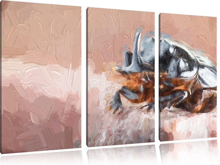 Pixxprint Nashornkäfer Porträt als Leinwandbild 3 teilig/Grösse: 3 Teilig (120x80) / Wandbild/Kunstd