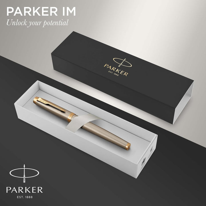 Parker IM Füller | Brushed Metal | Füllfederhalter mit feiner Feder | blaue Tinte | Geschenkbox Brus