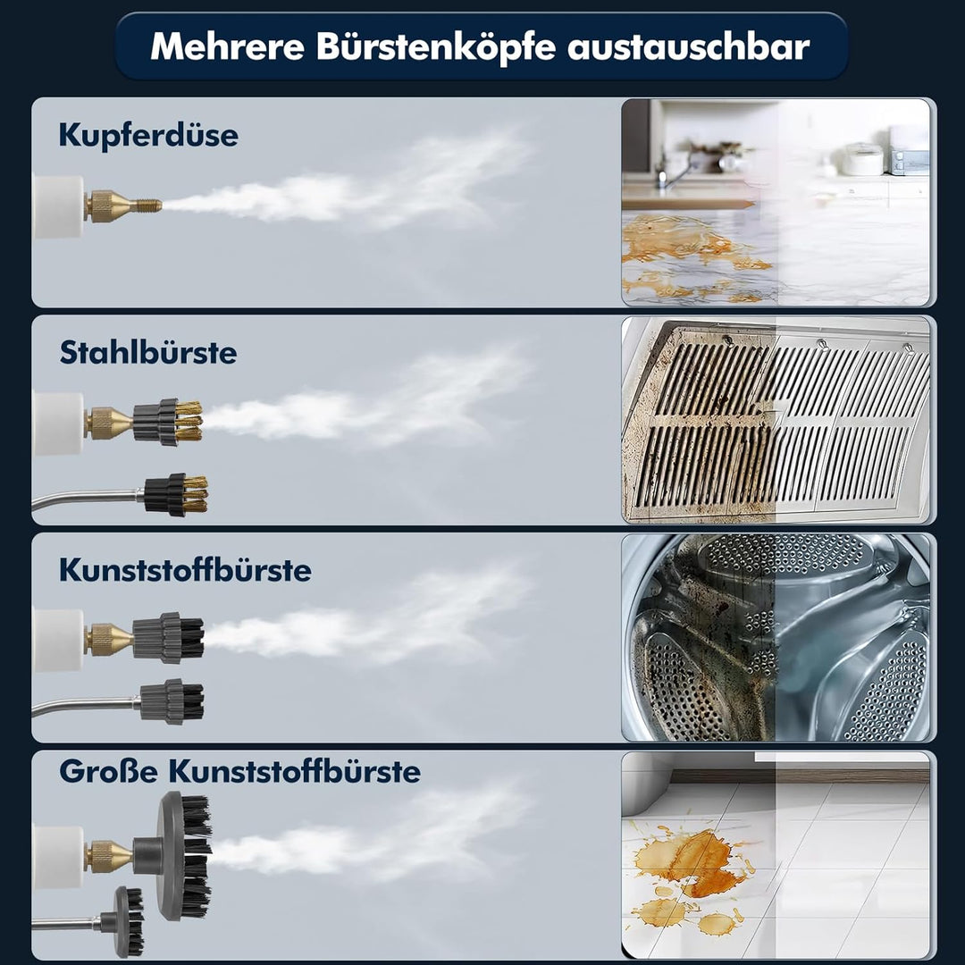 Dampfreiniger für Haushalt und Auto 2500W, 9-Stufig Einstellbarer Dampfreiniger, 1,2 l grosser Tank,
