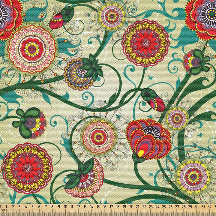 ABAKUHAUS Blumen Stoff als Meterware, Orientalische Inspirationen, Qualitäts Stoff Dekorativer Polst