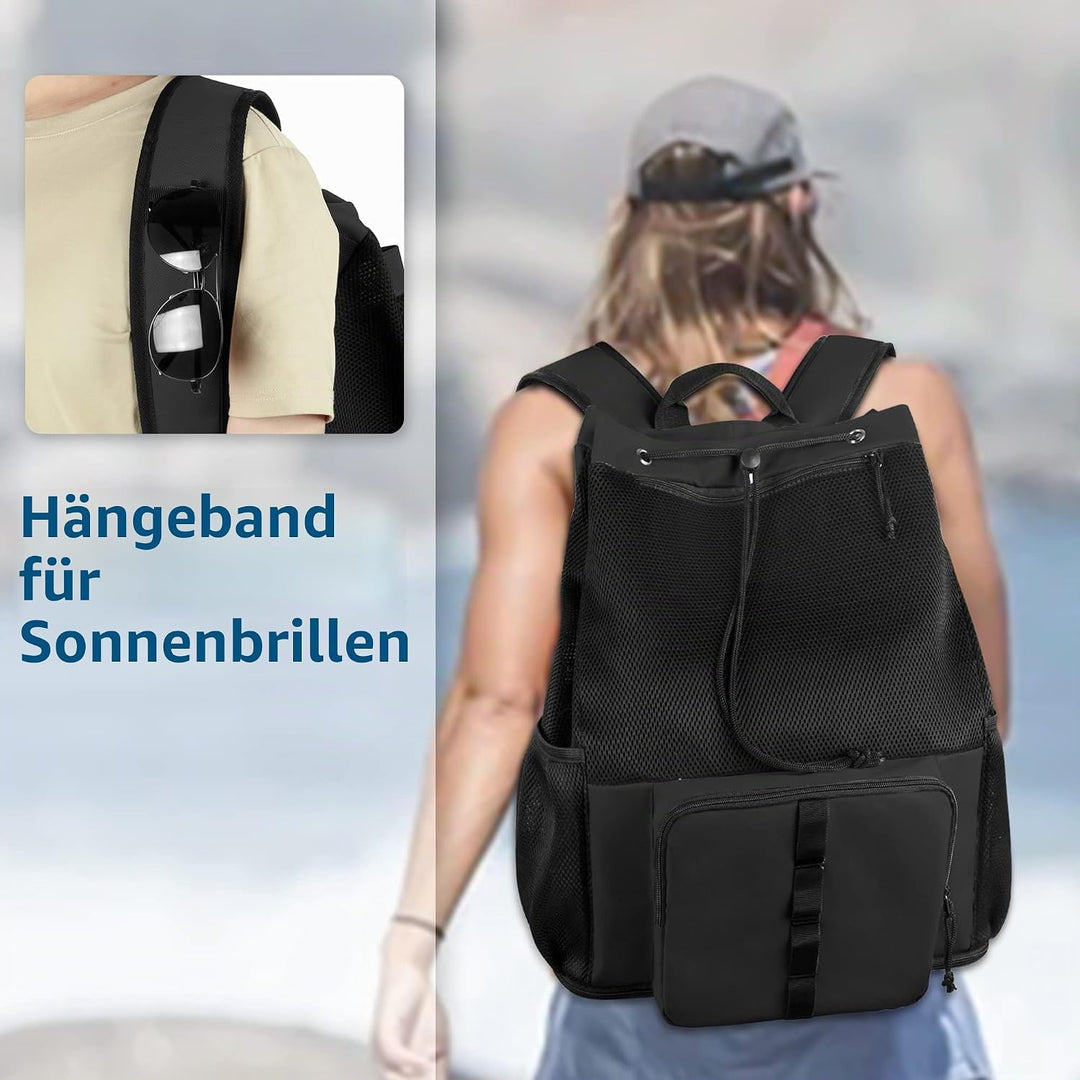 Fasrom Mesh Strandrucksack mit Reissverschluss unten, Sport Gym Rucksack zum Schwimmen, Strand und P