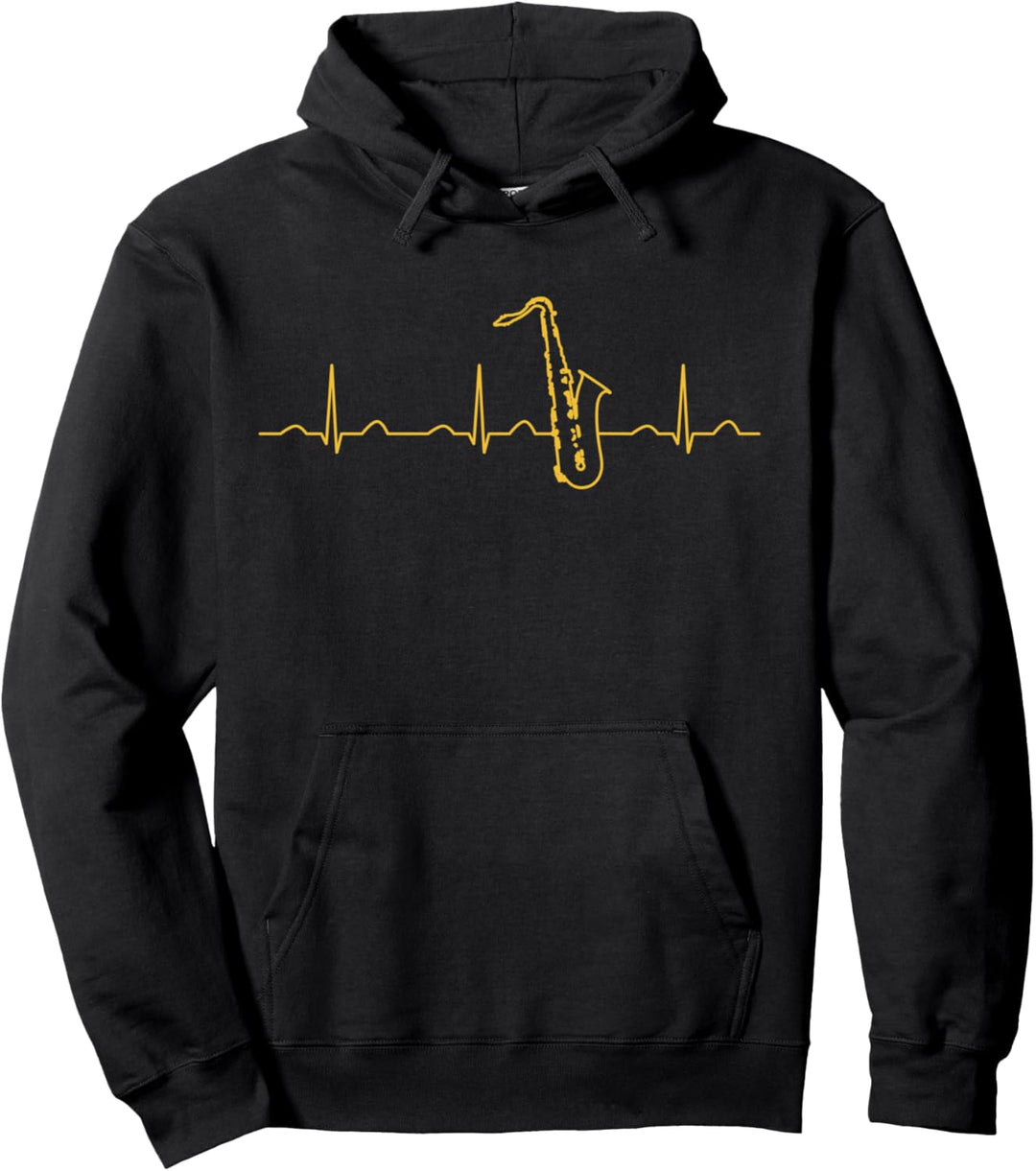 Lustige Herzschlag-Saxophon-Bekleidung, Jazz-Musiker Herren Pullover Hoodie