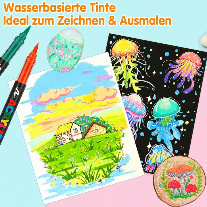 Efimeso 240 Farben Acrylstifte für Steine Wasserfest,Pinselmalstifte auf Wasserbasis Acrylic Paint M