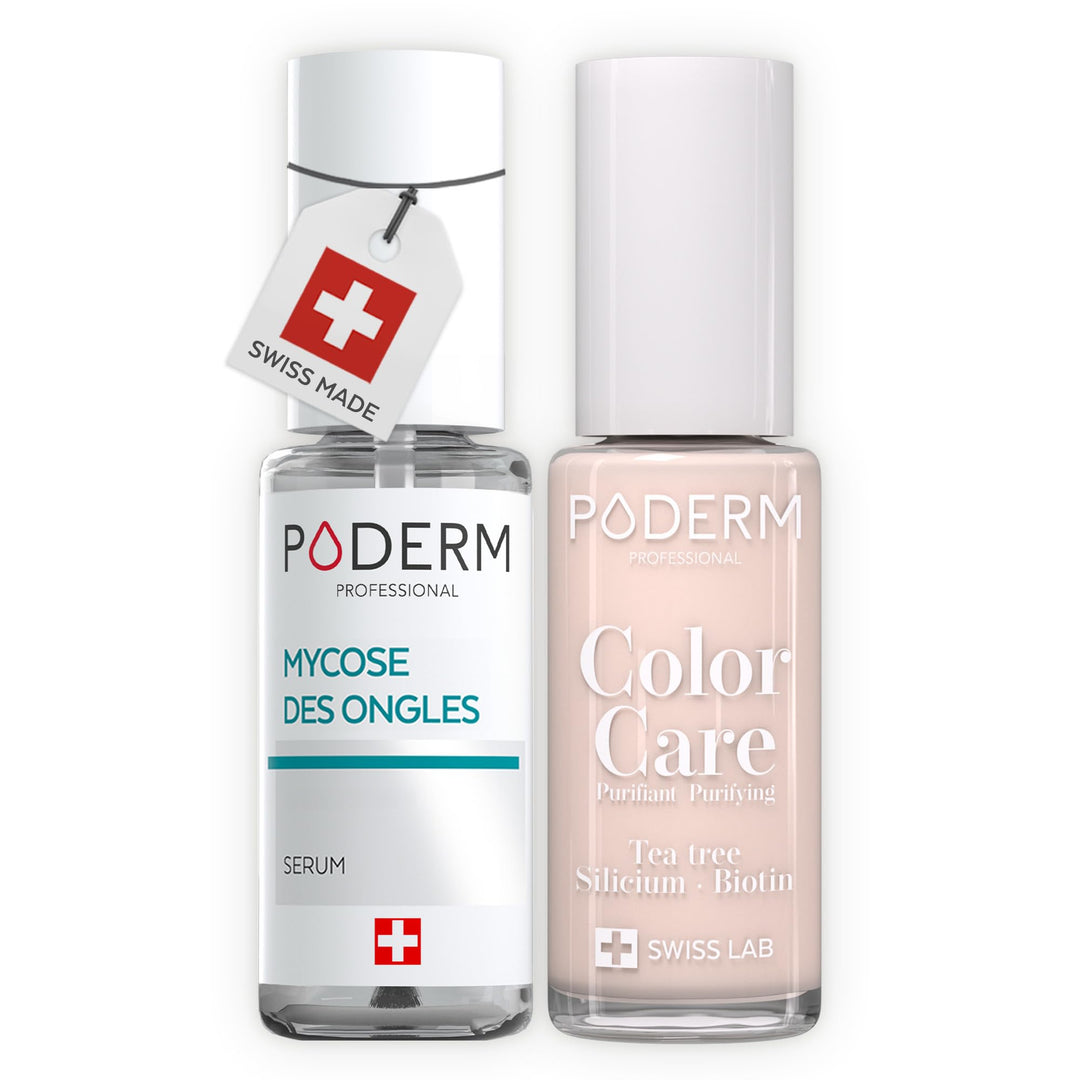 PODERM Nagelpilz 2-in-1 + Nagellack Puderrosa – Antimykotische Pflege, repariert & kaschiert gelblic
