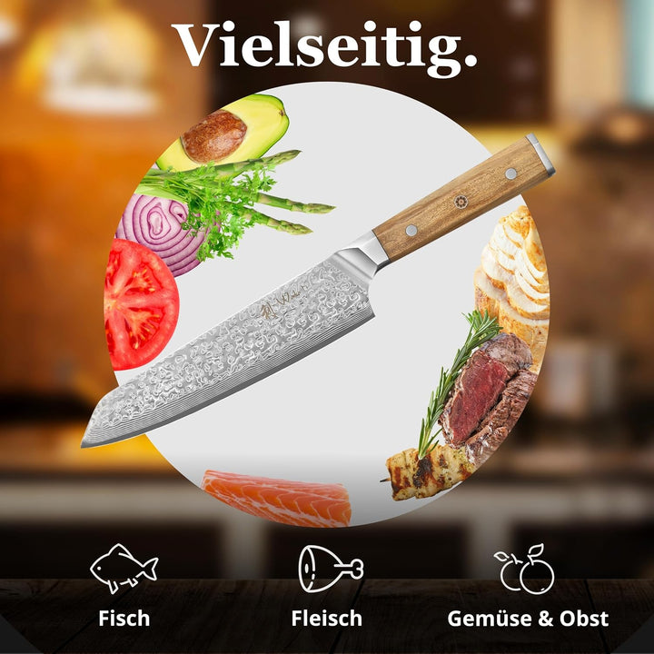 Wakoli Oribu Chefmesser Kiritsuke 20 cm extrem scharfe Klinge aus 67 Lagen I Damast Küchenmesser und