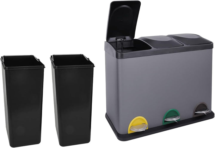 SVITA TC3X15 Treteimer 45 Liter Grau 3X 15L dreifach Abfalleimer 3er-Mülleimer Mülltrennung