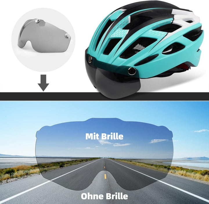 Shinmax Fahrradhelm Herren Damen Fahrradhelm mit Visier Magnetische Abnehmbarer Schutzbrille Fahrrad