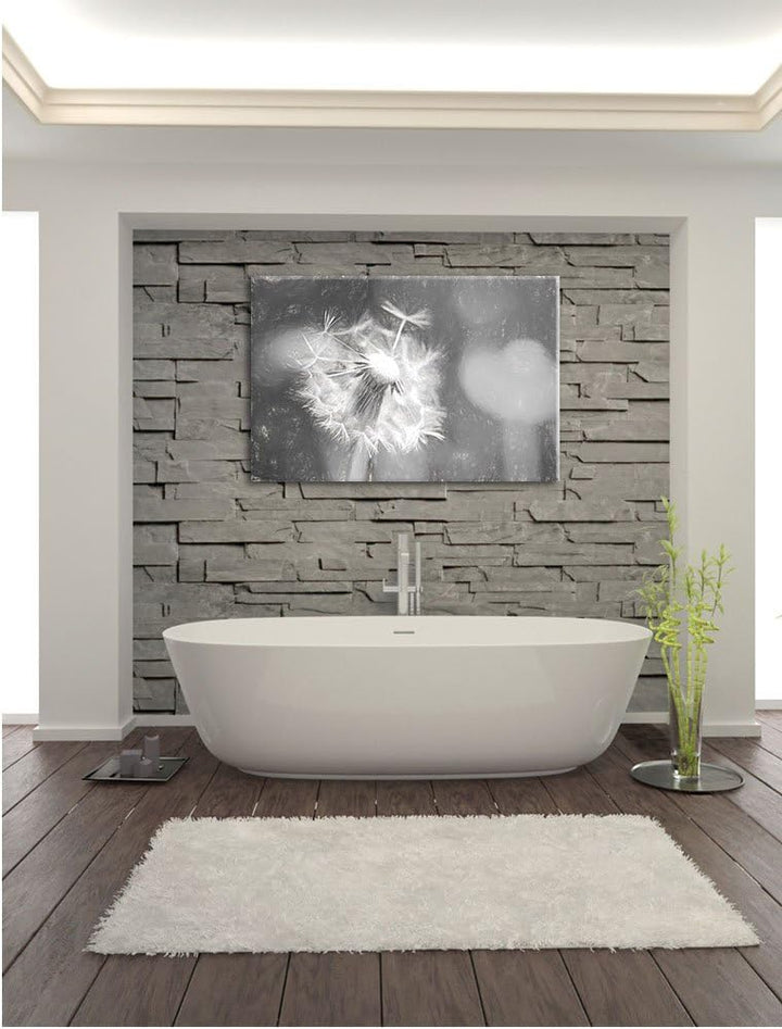 Pixxprint Schöner weisser Löwenzahn Kunst Kohle Effekt, Format: 100x70 auf Leinwand, XXL riesige Bil