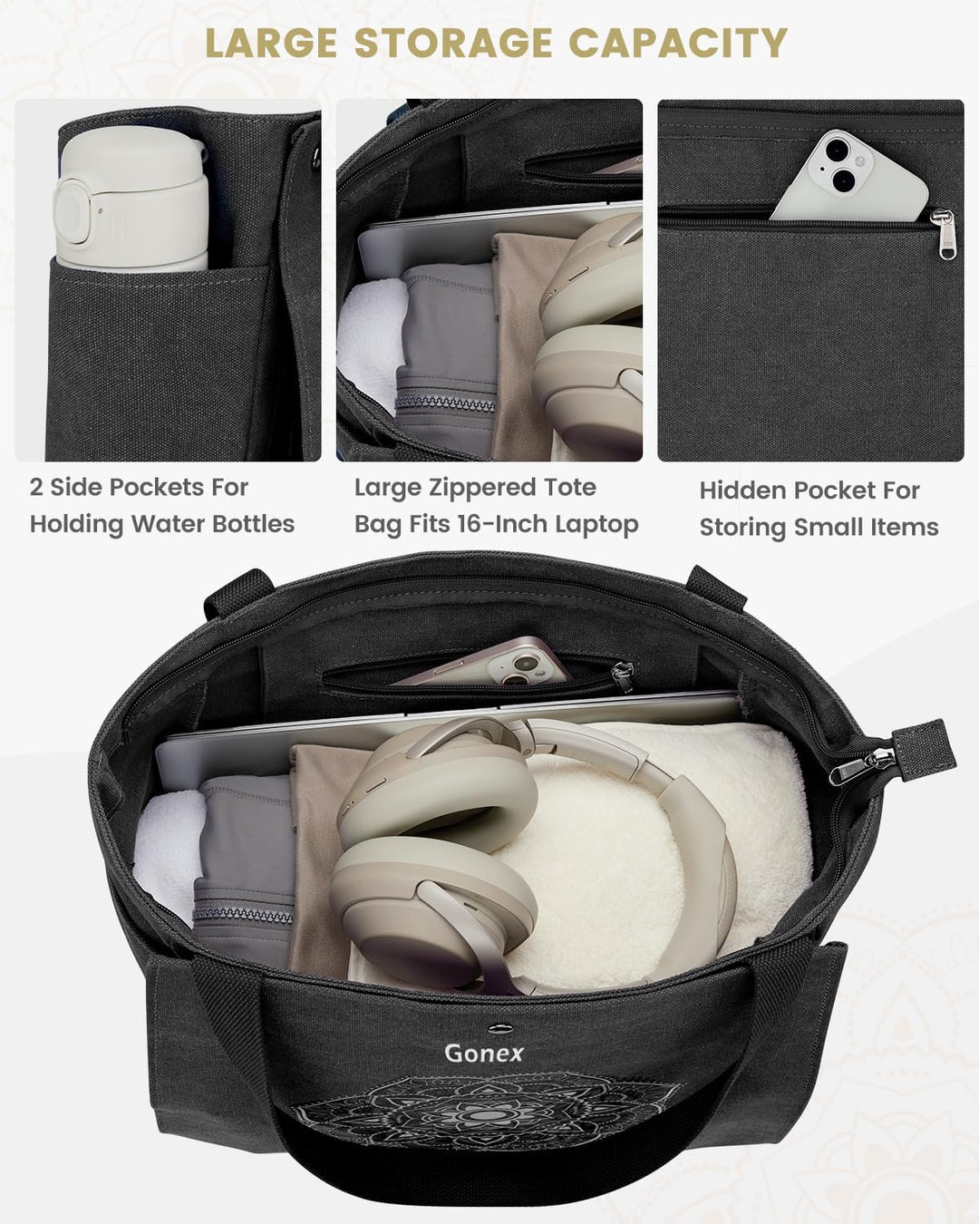 Gonex Yogatasche, Yogamatte Tasche mit Mehreren Taschen für Damen und Herren, Canvas wasserdichte To
