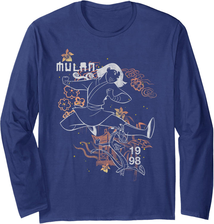 Disney Mulan Inked Floral Outline Langarmshirt