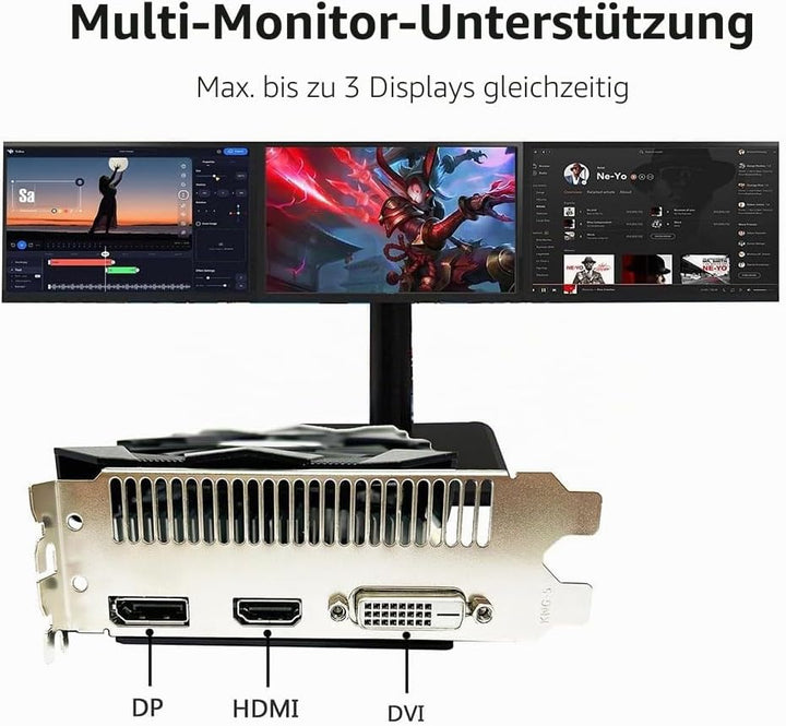 QTHREE Radeon RX 560xt 8GB GDDR5 128-bit Grafikkarte, HDMI, DVI-D, DisplayPort, Grafikkarten PC für