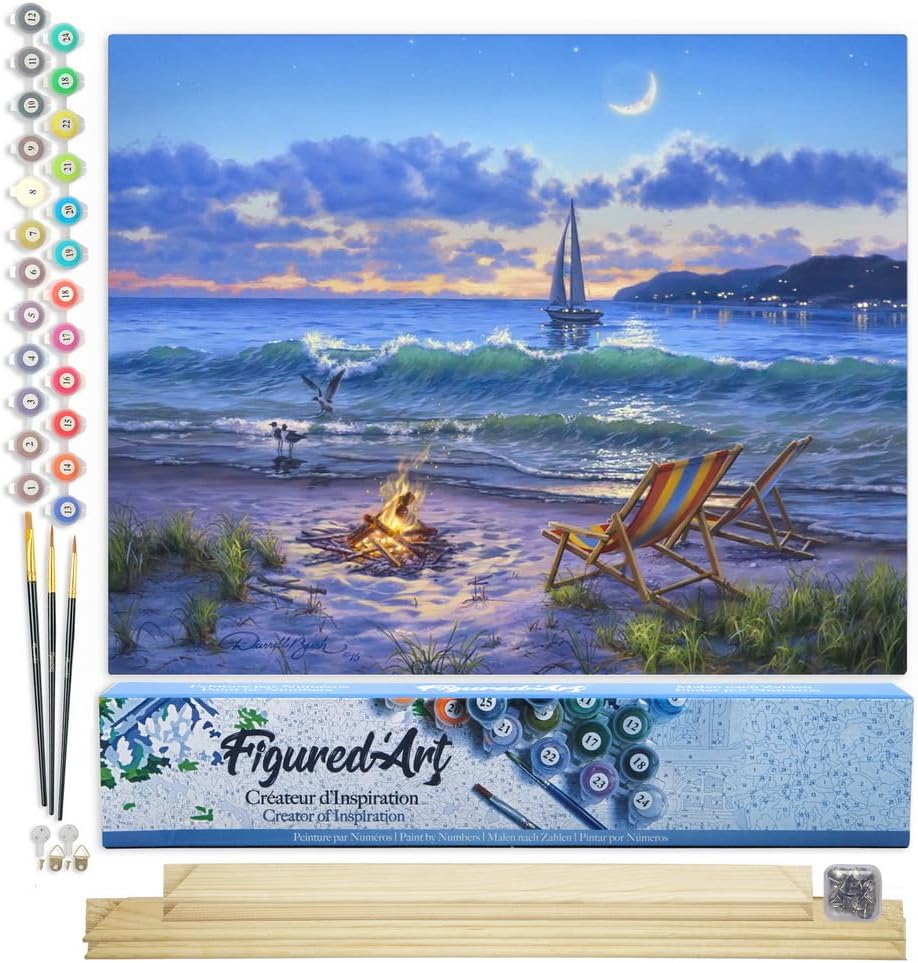 Figured'Art Malen Nach Zahlen Erwachsene Mit Rahmen Abendlicher Strandausblick - Paint by Numbers Ba