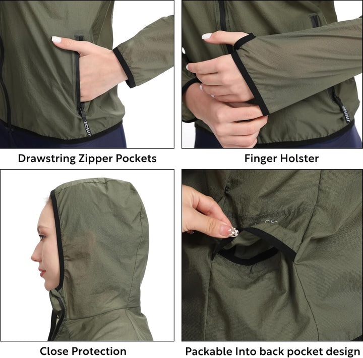 Wulibike Fahrradjacke Damen Faltbare Regenjacke Leicht und Atmungsaktiv Laufjacke Reflektierende Win