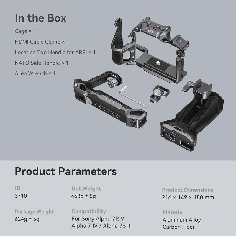 SMALLRIG A7 IV Cage Käfig mit Oberem Griff, HDMI Kabelklemme und Seitlichem Handgriff, Erweitertes K