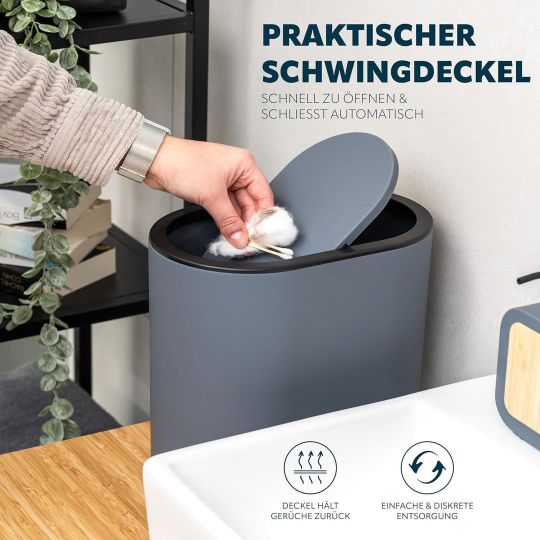 eluno ovaler Kosmetikeimer mit gummierter Softtouch-Oberfläche, Schwingdeckel & Schutzpads gegen Kra