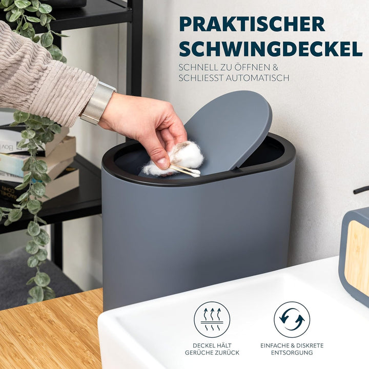 eluno ovaler Kosmetikeimer mit gummierter Softtouch-Oberfläche, Schwingdeckel & Schutzpads gegen Kra