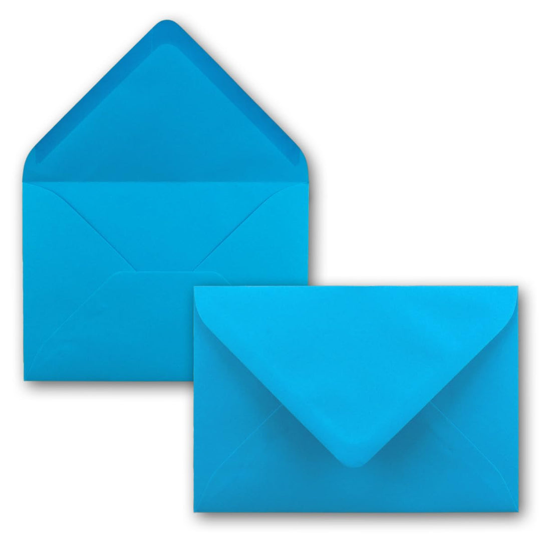 150x kleine Umschläge in Azurblau DIN C7 8,1 x 11,4 cm mit Spitzklappe und Nassklebung in 80 g/m² -