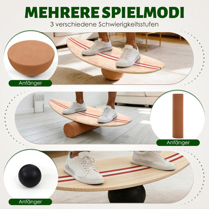 Balance Board, Holz Balance Board Erwachsene Gleichgewichtstrainer Mit Korkrolle, Kork Halbkugel und