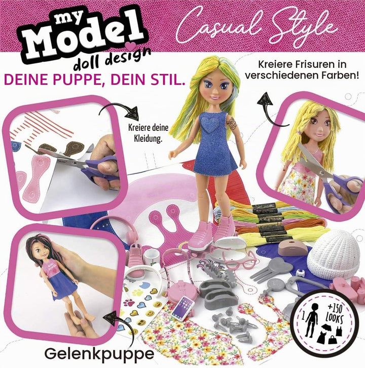 Educa 18368, My Model Doll Design Casual Puppe, DIY, Puppen selber Machen, Bastelset für Kinder ab 6
