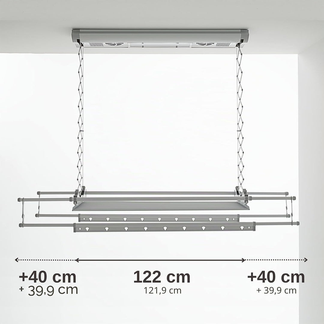 Foxydry Air Kompakter elektrischer Wäscheständer für Wand oder Decke mit Fernbedienung in Aluminium