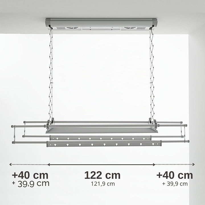Foxydry Air Kompakter elektrischer Wäscheständer für Wand oder Decke mit Fernbedienung in Aluminium