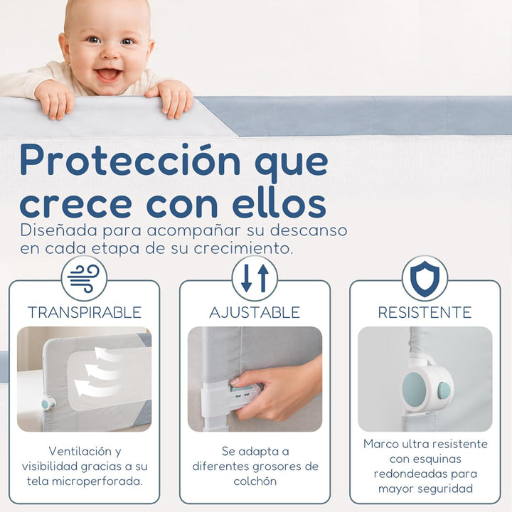 Almar Baby Sicherheitsgitter für Kinder, Bettgitter, Babyschutz | Atmungsaktives Netz, klappbar, um