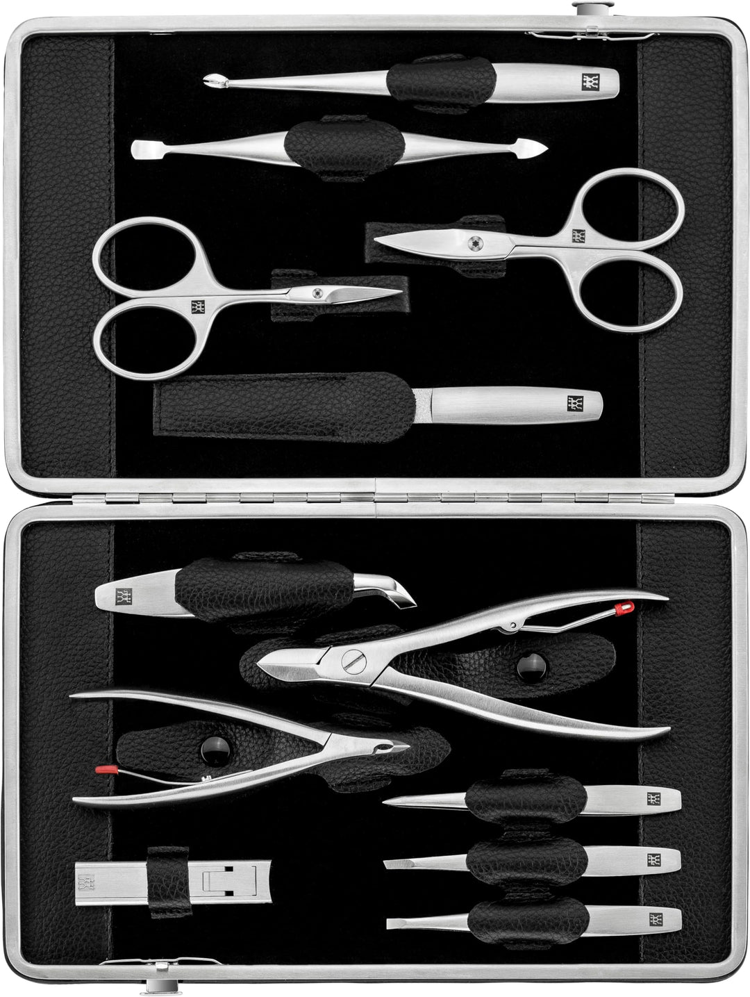 ZWILLING Maniküreset 12-teilig Nagelpflegeset aus Rindleder mit Reissverschluss, Premium, Schwarz